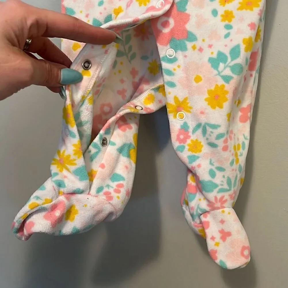 Carter Kid's Multicolor Floral Print Long Sleeve Snap Closure Pajamas